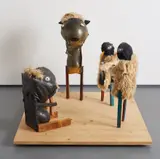 Jon Pylypchuk, hey, so what's up with the robot, 2008, wood, artificial fur, rubber, synthetic resin, paper, adhesive and wood glue, in 4 parts