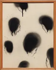 Barry McGee, Untitled (seven men), 2003, acrylic and spray paint on paper, in artist's frame