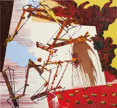 Fiona Rae, Untitled (yellow, red and brown), 1993, oil on canvas