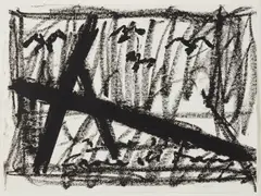 Untitled by Yannis Kounellis, 1998, tar paint on paper, sold Feb 2017
