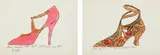 Andy Warhol, Two Works from A la Recherche du Shoe Perdu: (i) Shoe bright, shoe light, first shoe I've seen tonight (ii) Shoe of the evening, beautiful shoe, 1955, offset lithograph and watercolor on paper