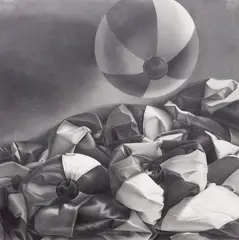 Lorraine Shemesh, Untitled (deflated beach balls, one floating), 1988, graphite on paper
