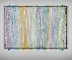 Peter Bynum, Infinite Walks through the Same Fields, 2015, acrylic paint, tempered glass (5 layers), LED flat light panel, remote dimmer and steel bracket