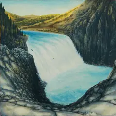 Dan Attoe, Waterfall with Boat, 2014, oil on canvas over MDF