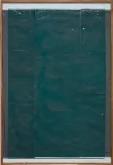 Graham Collins, Tinted Blue Painting, 2013, spray enamel on canvas, reclaimed wood, glass and window tint, in artist's frame