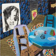 Here and There by Shara Hughes, 2007, oil, enamel, acrylic, pen and charcoal on canvas, sold Feb 2017