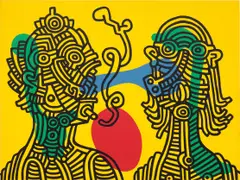Keith and Julia by Keith Haring, 1986, oil and acrylic on canvas, sold May 2017