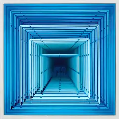 Esto es Malo by Iván Navarro, 2013, neons, synchronizer, wood, paint, mirror, one-way mirror and electric energy, sold May 2017