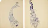 Andy Warhol, Two works: (i) Peacock; (ii) Peacock, 1957, ink on Manila paper