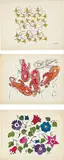 Andy Warhol, Three works: (i) Flowers – Yellow and Pink; (ii) Paisley; (iii) Floral Design, 1959, watercolor and ink on paper
