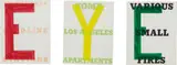 Ed Ruscha, Three Works: (i) Vowel #54 (E); (ii) Vowel #86 (Y); (iii) Vowel #59 (E), 1996, acrylic on book cover, in 3 parts