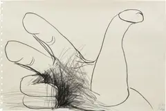Untitled (Penis Thumb, Splayed Hand, Hairy Palm) by Lee Lozano, 1962, graphite on paper, sold May 2017