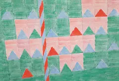 Alfredo Volpi, Banderinhas com mastro, 1970, tempera on canvas