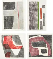 Lygia Pape, Four works: Untitled (Tecelar), 1953, wood cut print on Japanese rice paper