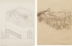 Diego Rivera, Two works: i) First Study for the mural project at the California School of Fine Arts (CSFA) ii) Second Study for the mural project at the California School of Fine Arts (CSFA), 1930-31, i) conte crayon, ink and graphite on paper ii) graphite and ink on paper