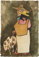 Pareja con marrano by Diego Rivera, 1944, watercolor on rice paper, offered May 2017