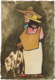 Diego Rivera, Pareja con marrano, 1944, watercolor on rice paper