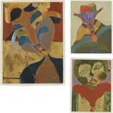 Francisco Toledo, Three works: i) Mujer con trenzas; ii) Hombre arlequín; iii) Tamin ojos estrellas