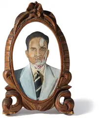 Dr Lakra, Untitled (Retro con músculos), 2006, tempera and oil on a carved relief in a carved wooden frame