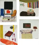 Shara Hughes, Four works: (i) Black Art and Fireplace; (ii) Computer Table with Rainbow Shades; (iii) Rainbow Lamp; (iv) Grown-Up Table