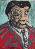 George Condo, Self-Portrait, 1983, crayon and acrylic on handmade rag paper