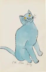 One Blue Pussy by Andy Warhol, 1954, offset lithograph and watercolor on paper, offered Sep 2017