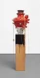 Nicole Cherubini, Gem-Pot, Red; Vanitas #1, 2005, ceramic, porcelain, terra-cotta, fake gold and silver jewelry, chain, luster, yellow crystal ice, white fox fur, brown, black and pink rabbit fur, enamel, plywood and Tar-Gel