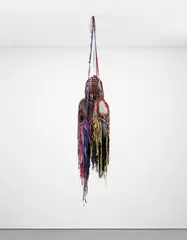 Eva Rothschild, N.G.O., 2002, leather, tape, fabric and pins, in 5 parts