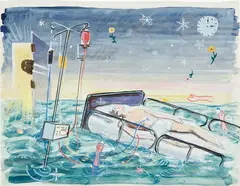 Frank Moore, Study for Beacon I, 1998, ballpoint pen, gouache and watercolor on paper