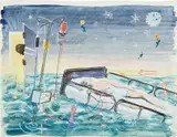 Frank Moore, Study for Beacon I, 1998, ballpoint pen, gouache and watercolor on paper