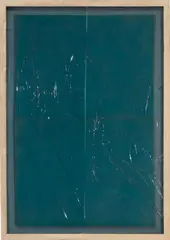 Graham Collins, Blue Diptych, 2013, spray enamel on canvas, reclaimed wood, glass and window tint