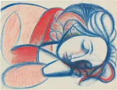 Pablo Picasso, Portrait de femme endormie. III, colored crayon on paper