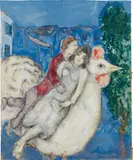 Marc Chagall, Les fiances sur le coq ou Les amoureux en val, 1936, gouache, pencil, ink on paper mounted on thin card