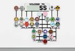 Mike Kelley, Entry Way (Genealogical Chart), 1995, acrylic on board and steel frame, in 2 parts