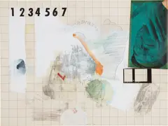 Dietrich Draw by Robert Rauschenberg, 1966, solvent transfer with gouache, pencil and collage on paperboard, sold Nov 2017