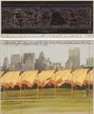 Christo, The Gates (Project for Central Park, New York City), 1983, oilstick, crayon, graphite and collage with board and fabric collage on board, in artist's Plexiglas box, in 2 parts