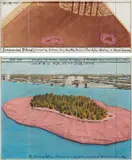 Christo, Surrounded Islands (Project for Biscayne Bay, Greater Miami, Florida/Venetian Causeway to Broad Causeway), 1983, pastel, graphite, acrylic, fabric and wax crayon on board, in artist's Plexiglas box, in 2 parts