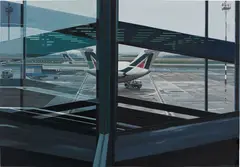Flughafen (Airport) by Richard Estes, 1981, oil on canvasboard, sold Nov 2017