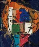 Manolo Valdés, Retrato de Dorothy IV, 2000, oil, tape and burlap collage on burlap