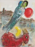 Marc Chagall, Vence ou Les amoureux à l'âne, 1955, gouache, India ink wash and India ink on paper laid on canvas