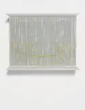 Jesús Rafael Soto, Escritura medio amarilla, 1977, painted wood and metal rods with nylon strings