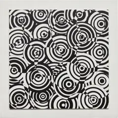 Antonio Asis, Interférences en blanc et noir, 1972, acrylic on wood panel