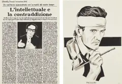 Fernando Bryce, Pasolini as Giotto, 2012, ink on paper, in 2 parts