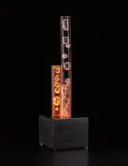 Gyula Kosice, Lámpara, 1961, acrylic cylinders, wooden base and electronic motor