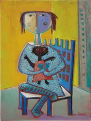 Con muñeca negra by Ángel Botello, oil on wood panel, sold Nov 2017