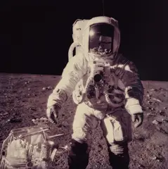 Alan Bean at Sharp Crater with the Hand Tool Carrier; Photographed by Charles Conrad, Apollo 12, November 14-24, 1969, from the project Full Moon by Michael Light, 1999, chromogenic print, sold Sep 2017