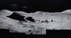 Michael Light, Composite of Eugene Cernan and the Lunar Rover at "Split Rock", Photographed by Harrison Scmitt, Apollo 17, December 7-19, 1972, from the project Full Moon, 1999, chromogenic print
