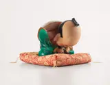 Vintage Fukusuke Doll, Bowing Fukusuke, 1930, slip cast porcelain and pillow, in 2 parts
