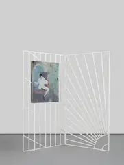 Sanya Kantarovsky, Untitled, 2011, welded and powder coated steel panel, and oil and watercolor on linen, in 4 parts