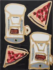 Katherine Bernhardt, Mr. Coffee and Pizza, 2014, oil on canvas